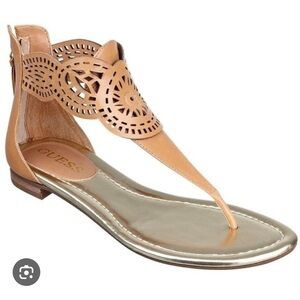 Guess Rolisa Perforated Leather Sandals Tan 9.5
